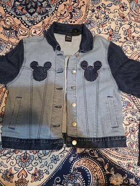 Disney Two-Tone Light and Dark Blue Denim Jacket with Mickey Appliqués